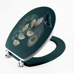 Accessoire Wc|douceur d'intu017drieur Abattant WC bois (37 x 46 cm) Ginkoblue Bleu
