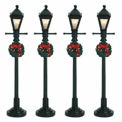 Village De Noël Lemax|LEMAX Accessoire (H10 cm) Lot de 4 réverbères lumineux à piles