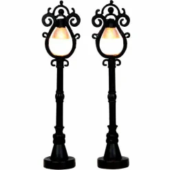 Village De Noël Lemax|LEMAX Accessoire (H10 cm) Lot de 2 lampadaires Parisien à piles