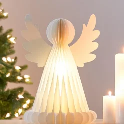 Déco Et Objet Lumineux|KOOPMAN Ange lumineux à piles 6 LED (H38 cm) Papier fermeture magnétique Blanc