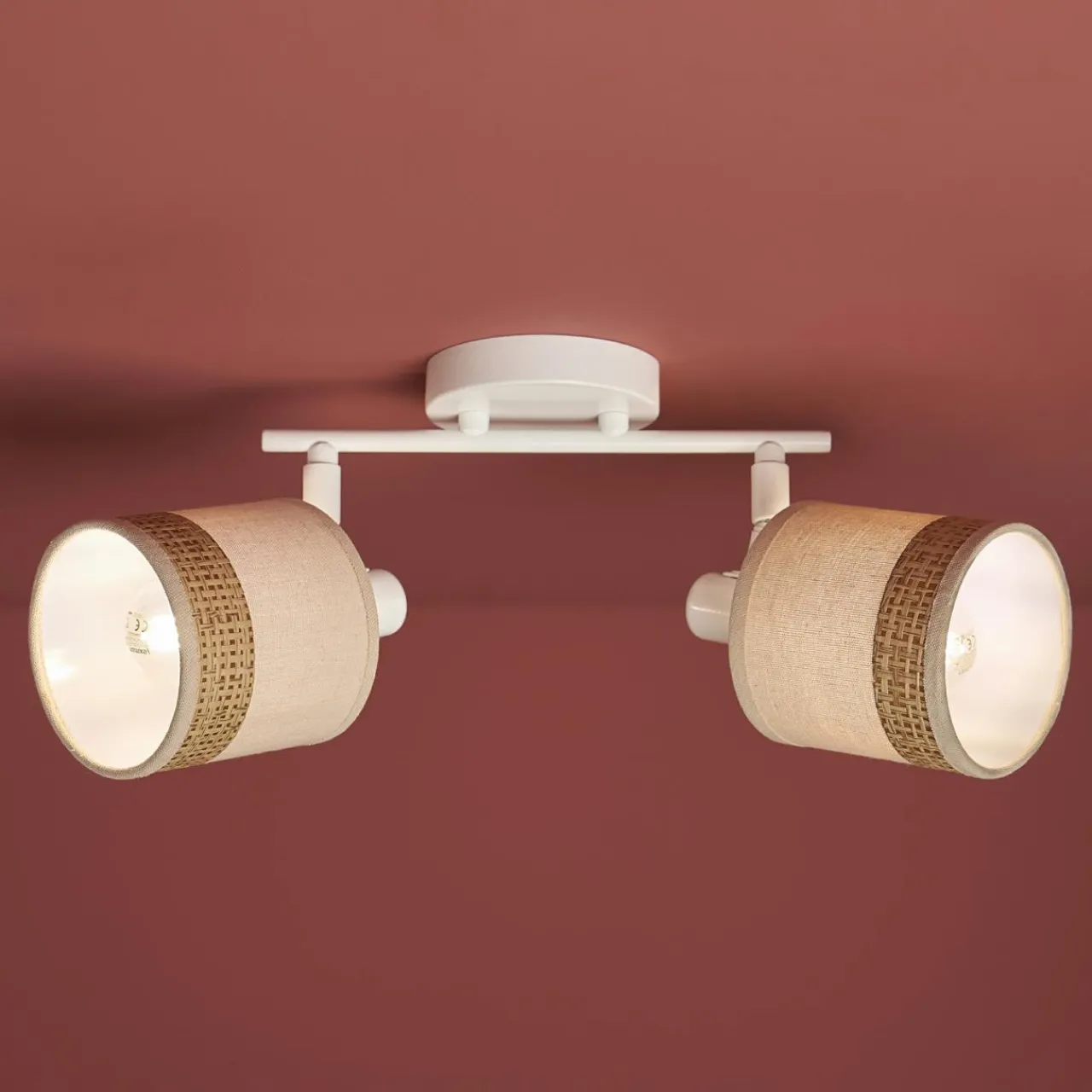 Applique|OSTARIA Applique murale 2 abat-jour orientables métal et rotin (30 x 17 cm) Bohemia Beige