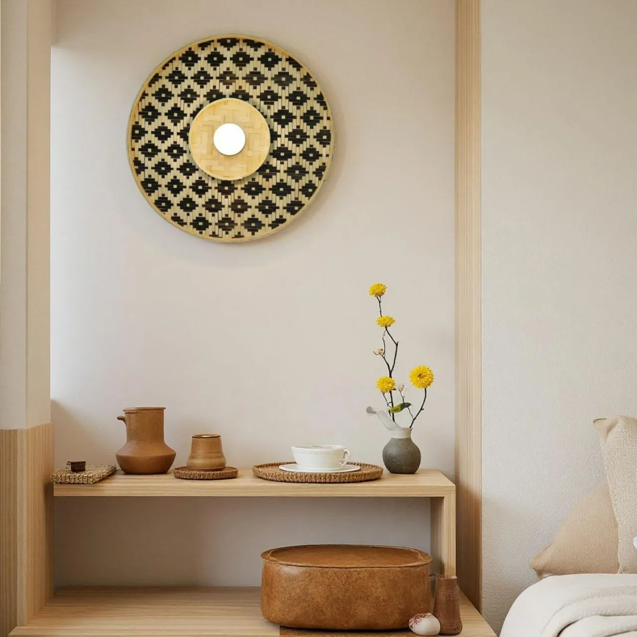 Applique|EMINZA Applique murale ronde en bambou (D50 cm) Marioka et naturel Noir