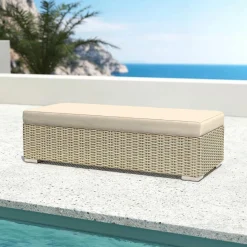 Canapé, Fauteuil Et Table Basse|MOBELLIA Banquette en résine tressée 2 places Palma Gris et beige Tresse Gris - Beige