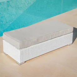 Canapé, Fauteuil Et Table Basse|MOBELLIA Banquette en résine tressée 2 places Palma Blanc et taupe Tressé Blanc - Taupe