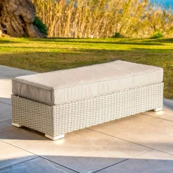 Canapé, Fauteuil Et Table Basse|MOBELLIA Banquette en résine tressée 2 places Palma Gris et taupe Tressé Gris - Taupe