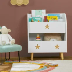 Petit Meuble Enfant|EMINZA Bibliothèque enfant bois (H72 cm) Stars he Blanc