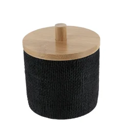 Accessoire Salle De Bain|TENDANCE Boite à coton avec couvercle (D10 cm) effet Maille Noir
