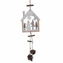 Décoration De Sapin|KAEMINGK Bonhomme de neige à suspendre (H30 cm) Maison et pommes de pin Naturel