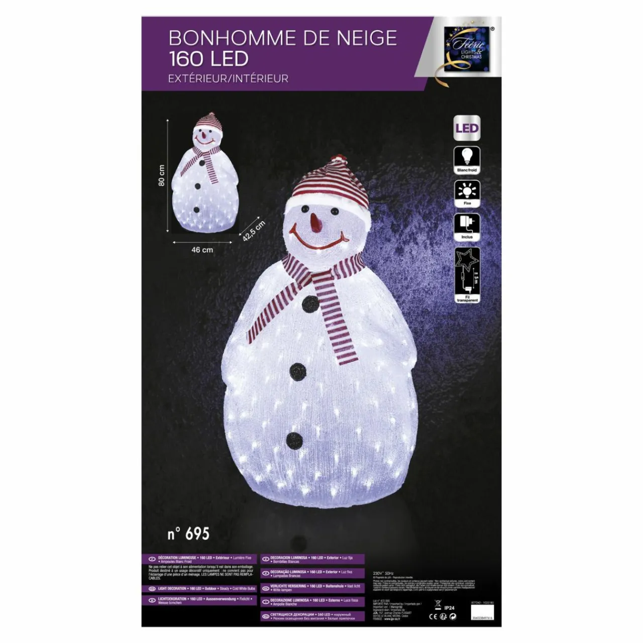 Déco Et Objet Lumineux|Feeric Lights & Christmas Bonhomme de neige lumineux 160 LED (H80 cm) Topek Blanc froid