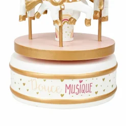 Jouet, Cadeau De Naissance|OSTARIA Boîte à musique enfant bois (H20 cm) Caroussel Rose