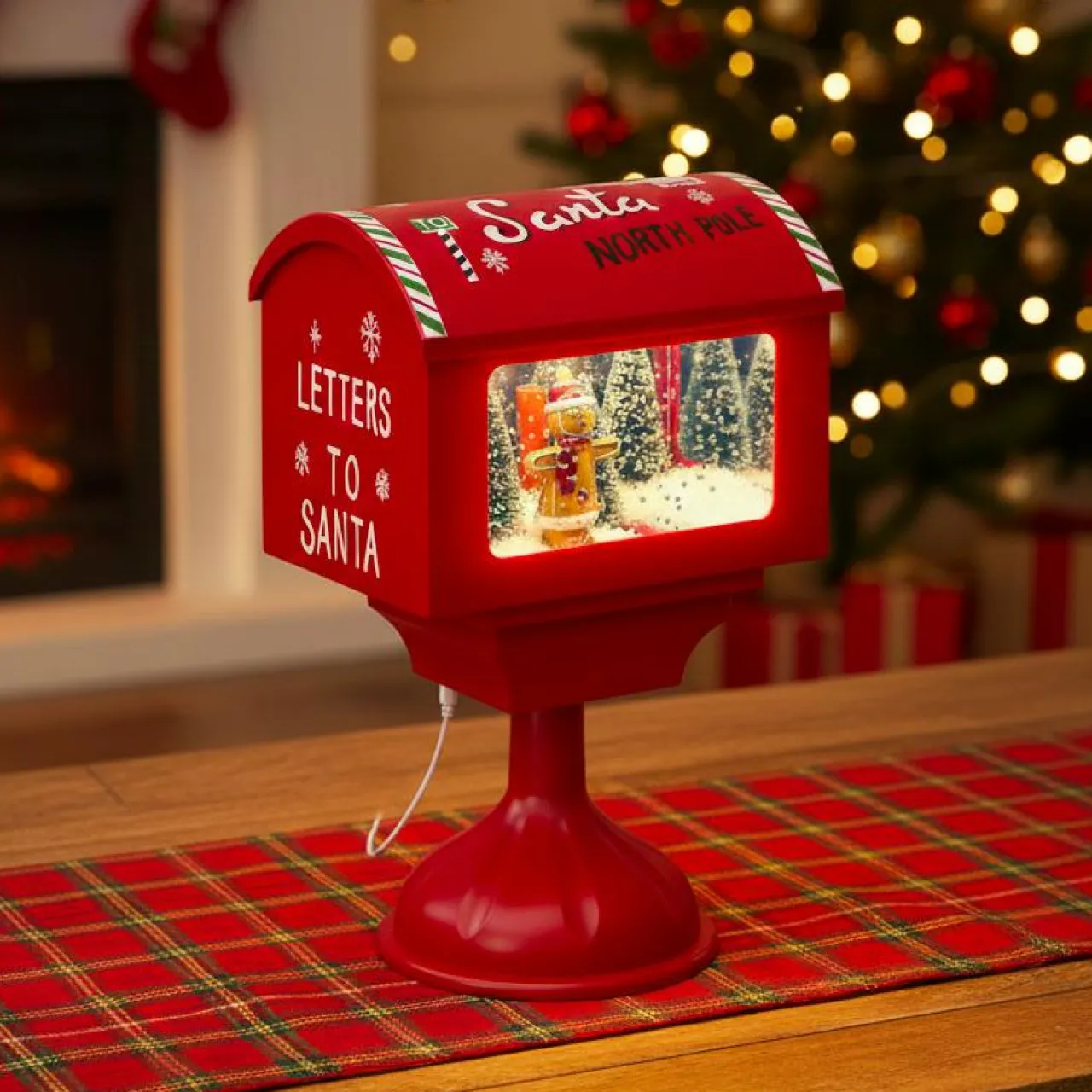 Déco Et Objet De Noël|Déco Et Objet Lumineux|JJA Boîte aux lettres lumineuse à piles LED (H41 cm) Bonhomme de neige Rouge