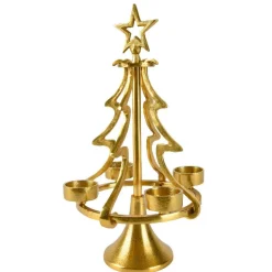 Centre De Table|Bougie Et Photophore|KAEMINGK Bougeoir 4 suppts (H37 cm) Sapin étoilé Or