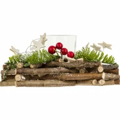 Centre De Table|Bougie Et Photophore|Feeric Lights & Christmas Bougeoir photophore (D20 cm) Etoile bois et forêt Vert