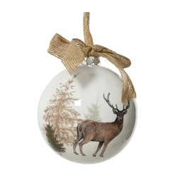 Boule De Noël|KAEMINGK Boule de Noël (D100 mm) Cerf sauvage et noeud Naturel Blanc