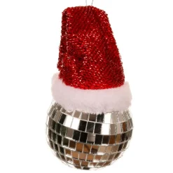 Boule De Noël|KAEMINGK Boule de Noël (D80 mm) Facette disco avec bonnet Père Noël Argent