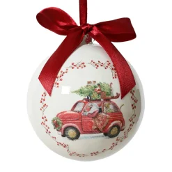 Boule De Noël|KAEMINGK Boule de Noël (D100 mm) Noeud rouge Voiture du Père Noël Blanc