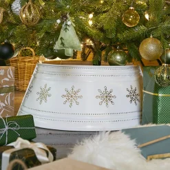 Cache Pied Sapin|KAEMINGK Cache pied de sapin en métal (D70 cm) et Flocons dorés Blanc