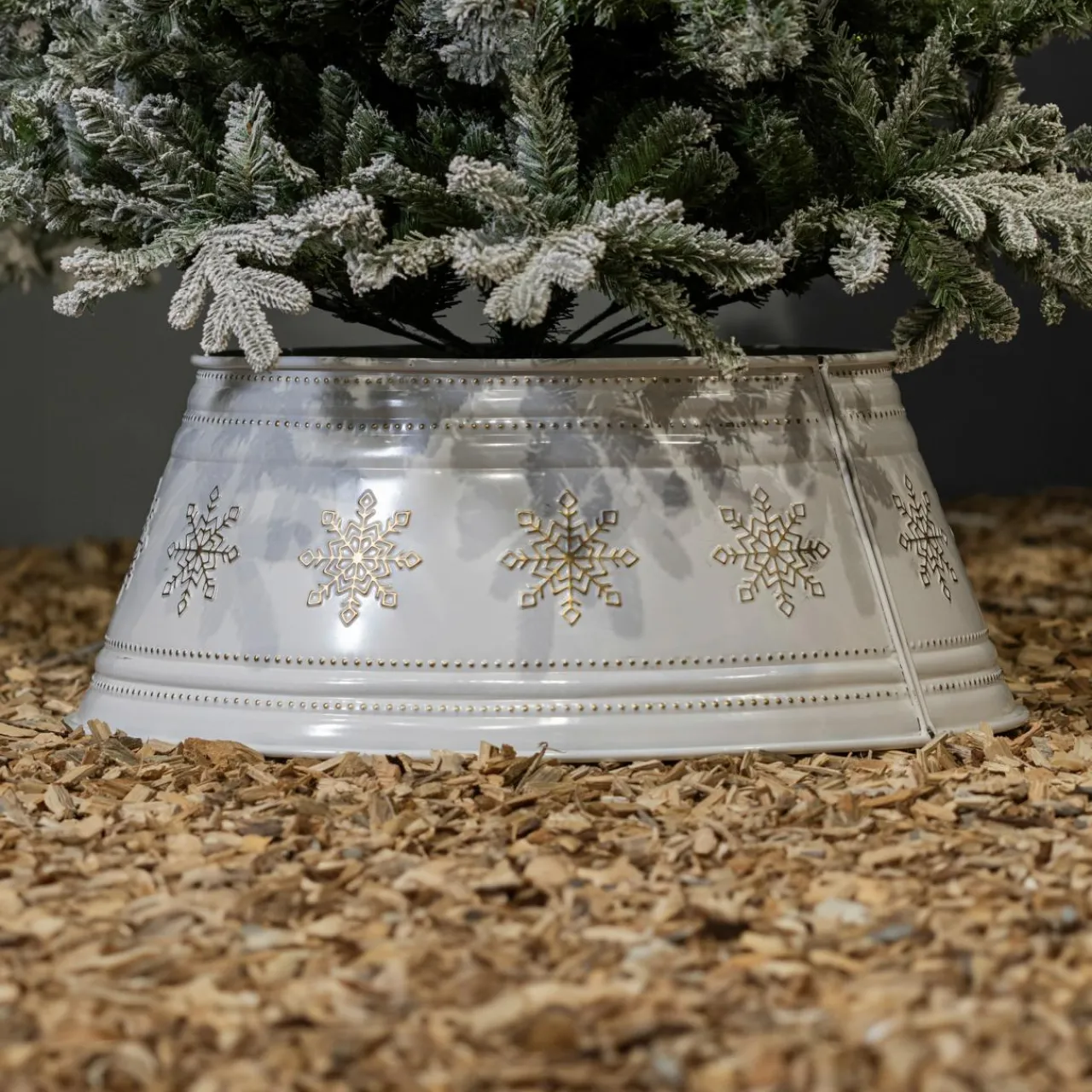 Cache Pied Sapin|KAEMINGK Cache pied de sapin en métal (D70 cm) et Flocons dorés Blanc