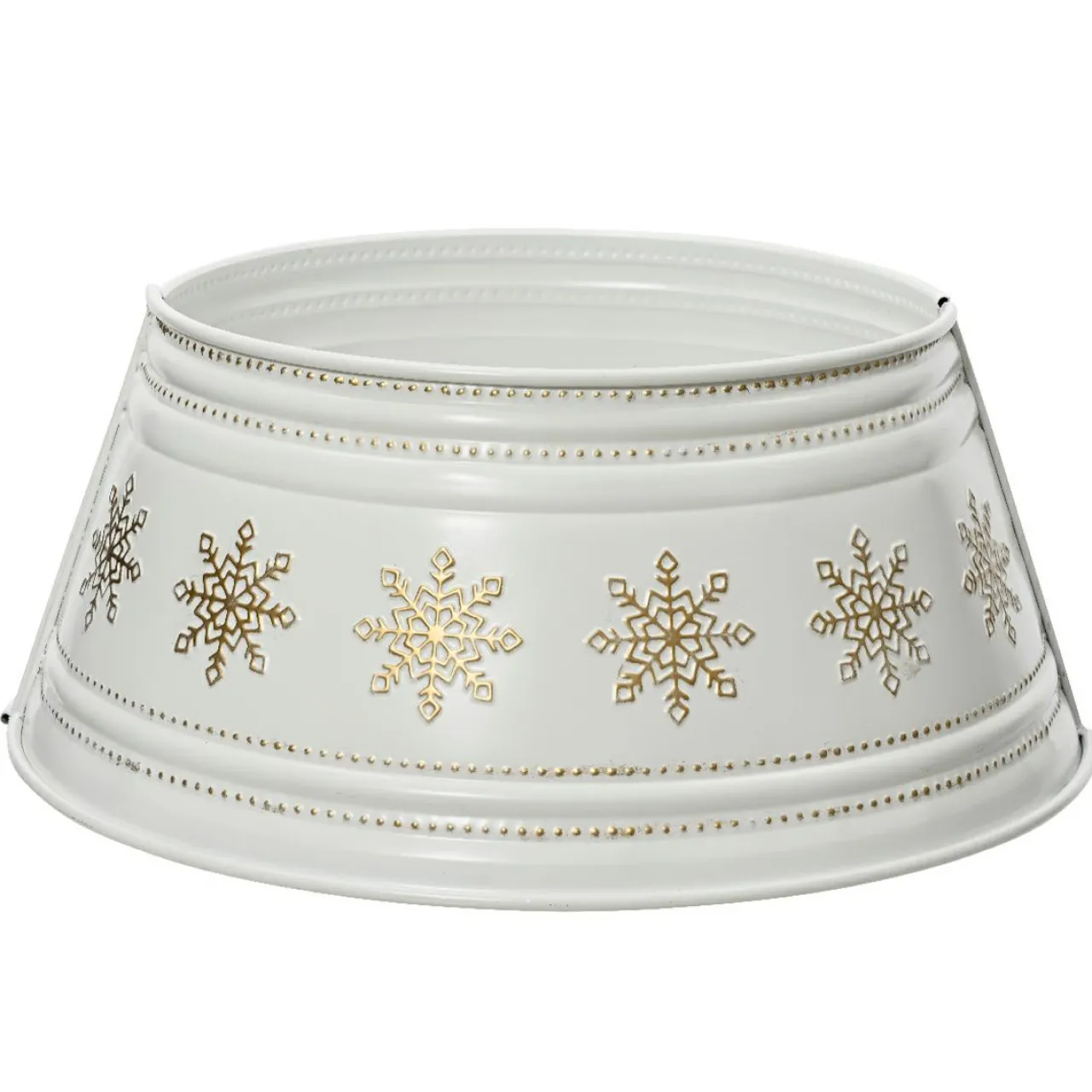 Cache Pied Sapin|KAEMINGK Cache pied de sapin en métal (D70 cm) et Flocons dorés Blanc