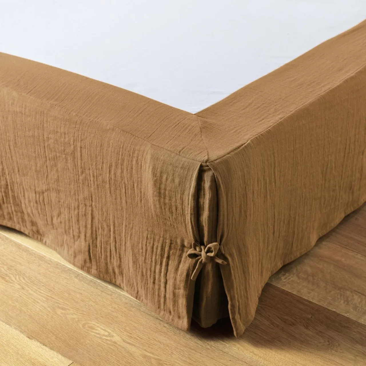 Protection De Literie|EMINZA Cache-sommier Gaze de coton (160 x 200 cm) Gaïa Camel