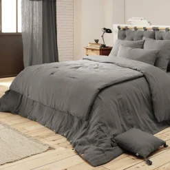 Protection De Literie|EMINZA Cache-sommier Gaze de coton (180 x 200 cm) Gaïa Gris granit Gris foncé