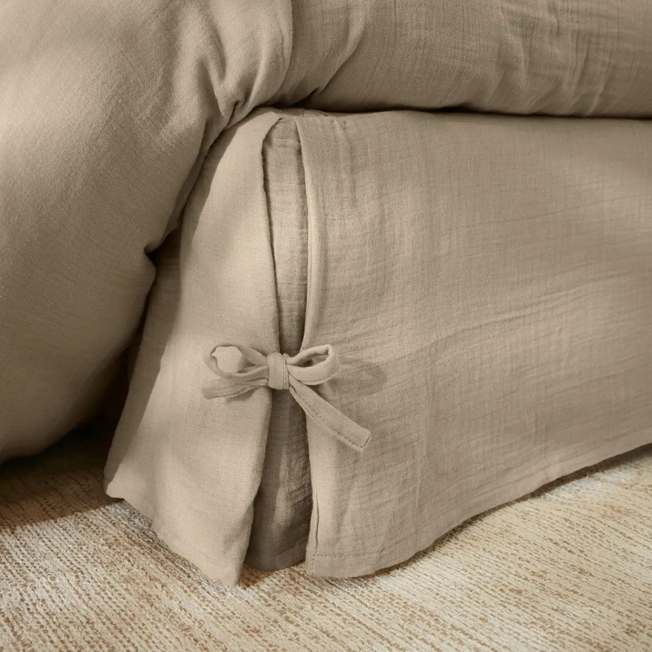 Protection De Literie|EMINZA Cache-sommier Gaze de coton (180 x 200 cm) Gaïa Ficelle