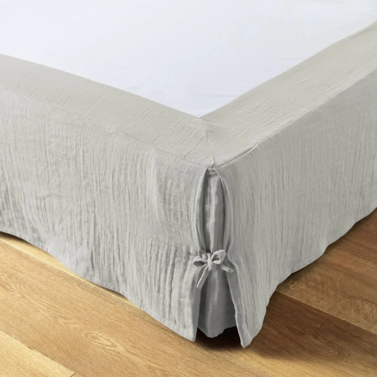 Protection De Literie|EMINZA Cache-sommier Gaze de coton (160 x 200 cm) Gaïa Gris nuage Gris clair