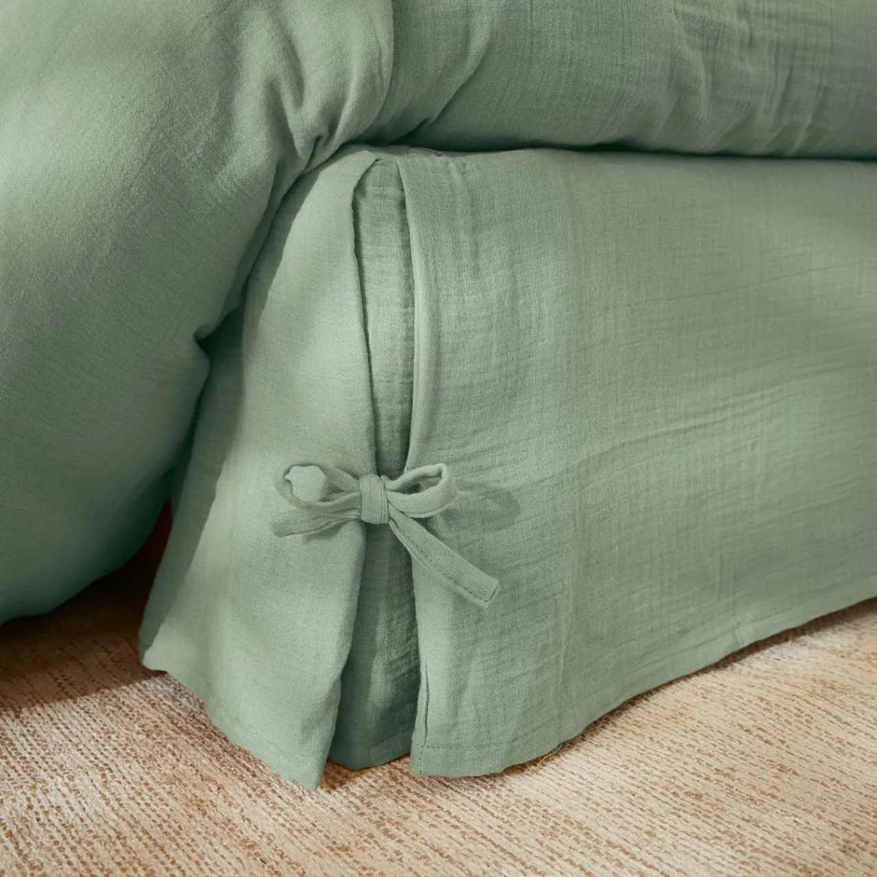 Protection De Literie|EMINZA Cache-sommier Gaze de coton (160 x 200 cm) Gaïa Vert Eucalyptus