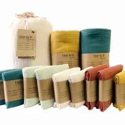 Protection De Literie|EMINZA Cache-sommier Gaze de coton (140 x 190 cm) Gaïa Rose poudré