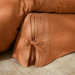 Protection De Literie|EMINZA Cache-sommier Gaze de coton (140 x 190 cm) Gaïa Abricot