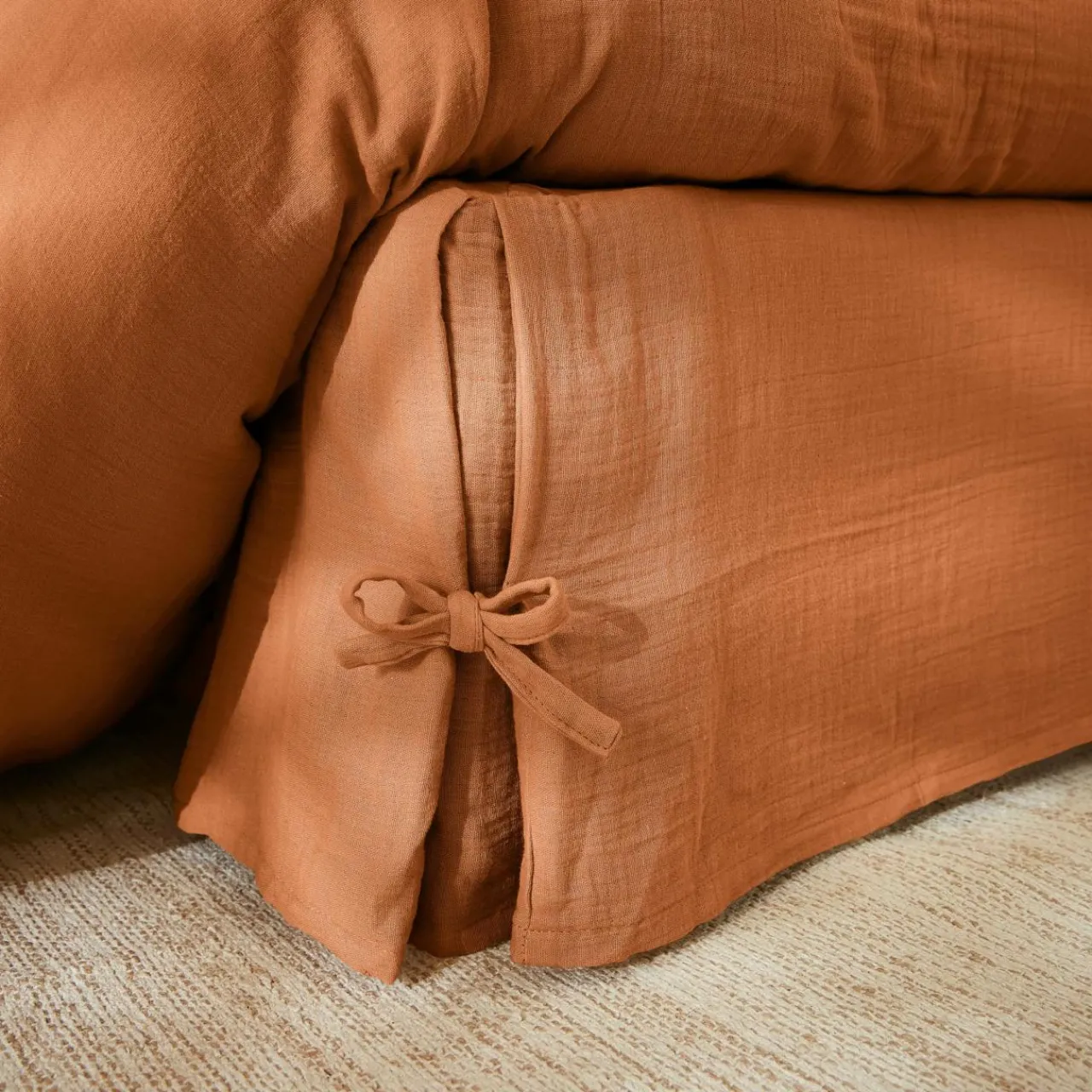 Protection De Literie|EMINZA Cache-sommier Gaze de coton (180 x 200 cm) Gaïa Abricot