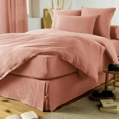 Protection De Literie|EMINZA Cache-sommier Gaze de coton (140 x 190 cm) Gaïa Rose Pêche