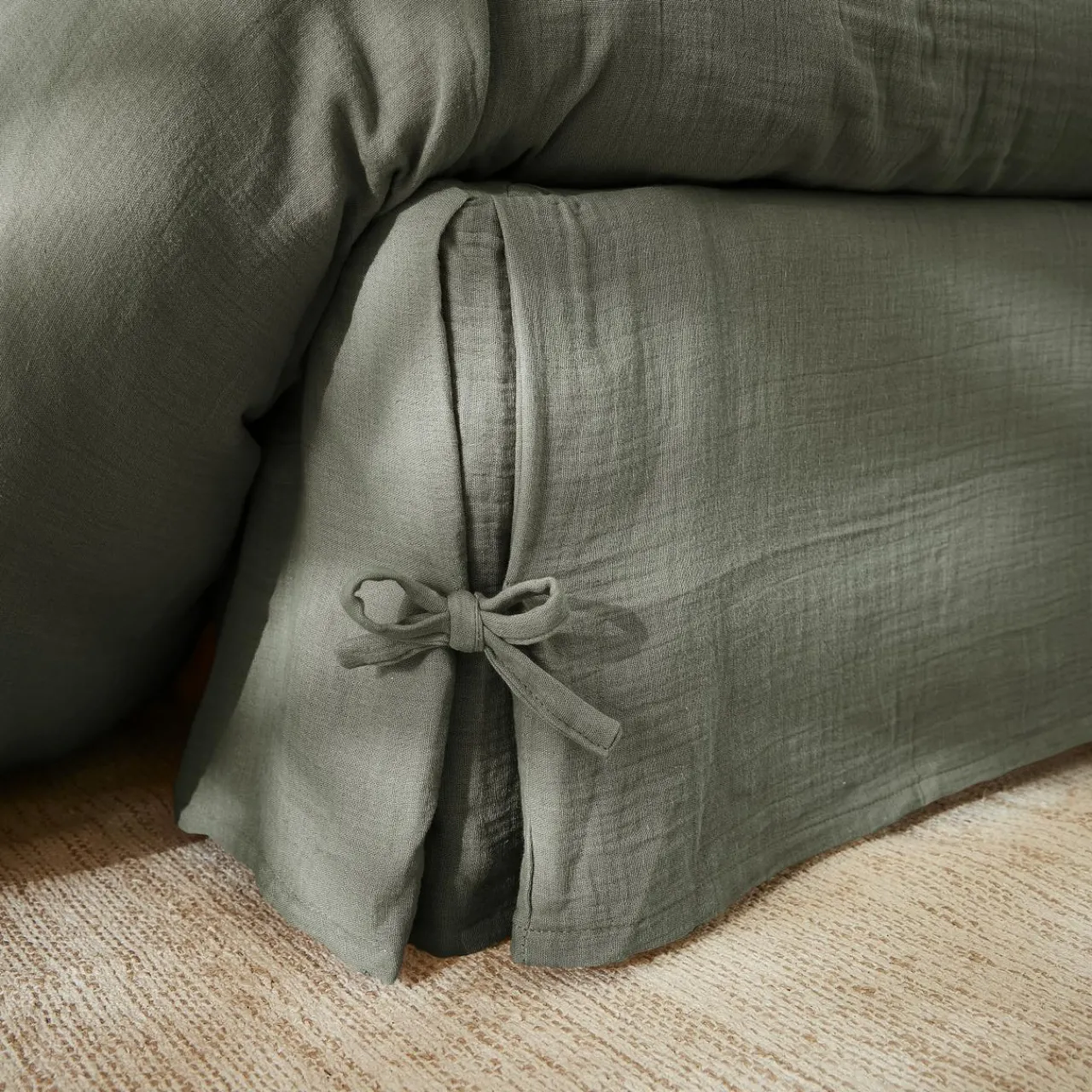 Protection De Literie|EMINZA Cache-sommier Gaze de coton (90 x 190 cm) Gaïa Vert romarin