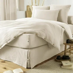 Protection De Literie|EMINZA Cache-sommier Gaze de coton (90 x 190 cm) Gaïa pampa Beige