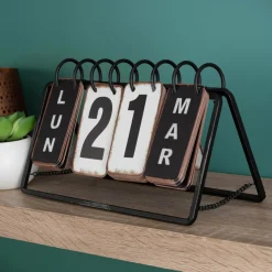 Objet Déco|ATMOSPHERA Calendrier à poser en métal (H14 cm ) Vintage Noir