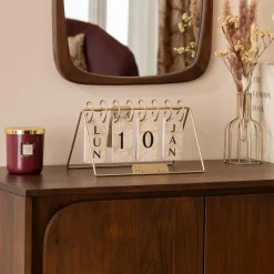 Objet Déco|Atmosphera, cru017dateur d'intu017drieur Calendrier perpétuel métal (H17 cm) Automne Rose