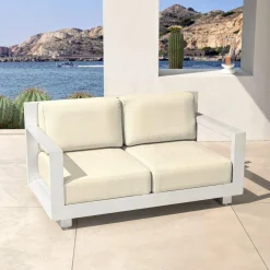 Canapé, Fauteuil Et Table Basse|MOBELLIA Canapé de jardin en aluminium 2 places Elba Blanc et beige Blanc - Beige