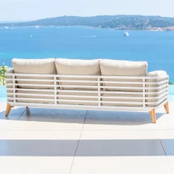 Canapé, Fauteuil Et Table Basse|MOBELLIA Canapé de jardin en aluminium 3 places Monte Carlo Blanc et taupe Blanc - Taupe