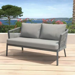 Canapé, Fauteuil Et Table Basse|MOBELLIA Canapé de jardin en aluminium 2 places Amalfi Gris Anthracite