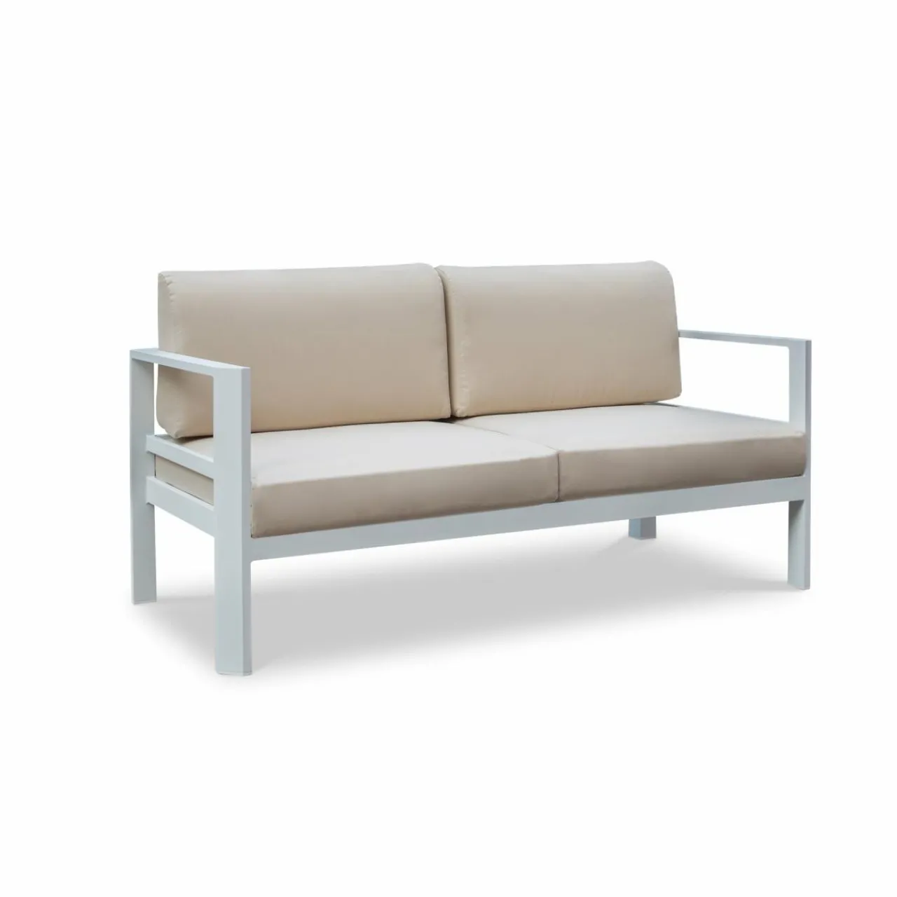 Canapé, Fauteuil Et Table Basse|MOBELLIA Canapé de jardin en aluminium 2 places Ostara et taupe Blanc