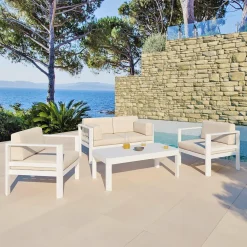 Canapé, Fauteuil Et Table Basse|MOBELLIA Canapé de jardin en aluminium 2 places Ostara et taupe Blanc