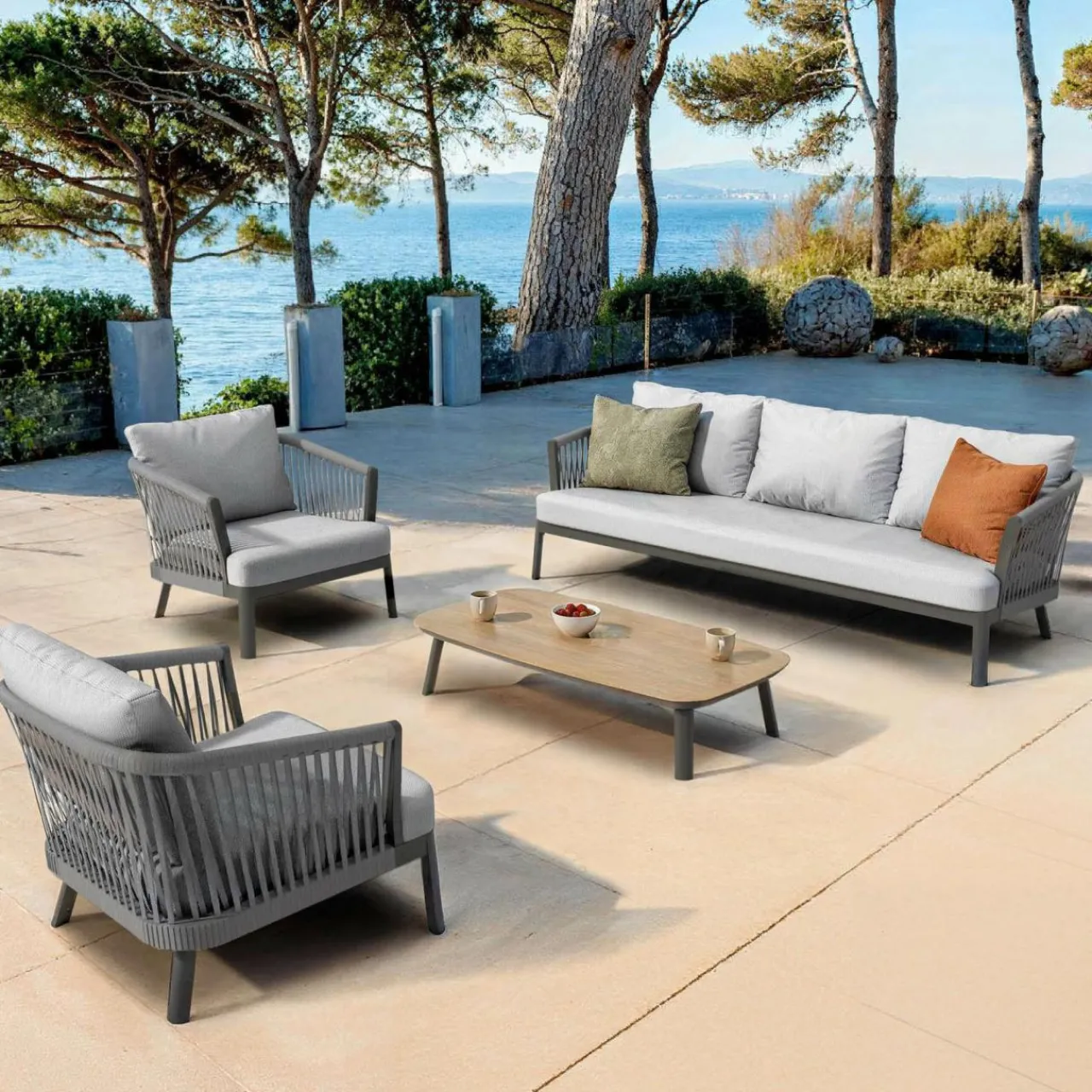 Canapé, Fauteuil Et Table Basse|MOBELLIA Canapé de jardin en aluminium 3 places Amalfi Gris anthracite et gris clair Anthracite - Gris Clair