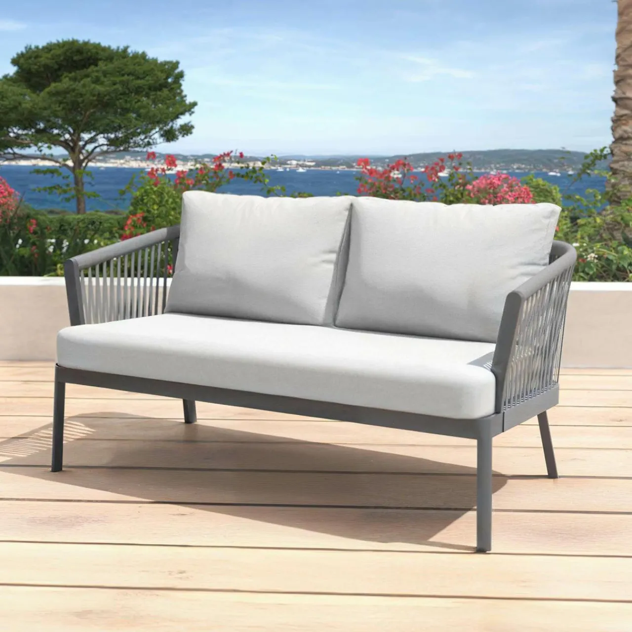 Canapé, Fauteuil Et Table Basse|MOBELLIA Canapé de jardin en aluminium 2 places Amalfi Gris anthracite et gris clair Anthracite - Gris Clair