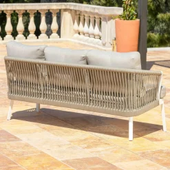 Canapé, Fauteuil Et Table Basse|MOBELLIA Canapé de jardin en aluminium 3 places Amalfi Blanc et taupe Blanc - Taupe