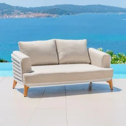 Canapé, Fauteuil Et Table Basse|MOBELLIA Canapé de jardin en aluminium 2 places Monte Carlo Blanc et taupe Blanc - Taupe