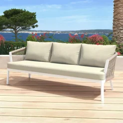 Canapé, Fauteuil Et Table Basse|MOBELLIA Canapé de jardin en aluminium 3 places Amalfi Blanc et beige Blanc - Beige