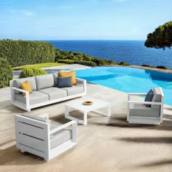 Canapé, Fauteuil Et Table Basse|MOBELLIA Canapé de jardin en aluminium 3 places Elba Blanc et gris clair Blanc - Gris Clair