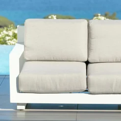 Canapé, Fauteuil Et Table Basse|MOBELLIA Canapé de jardin en aluminium 3 places Elba Blanc et taupe Blanc - Taupe