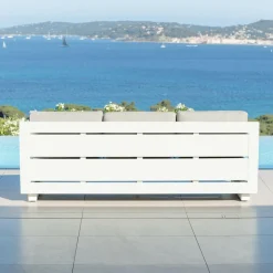 Canapé, Fauteuil Et Table Basse|MOBELLIA Canapé de jardin en aluminium 3 places Elba Blanc et taupe Blanc - Taupe