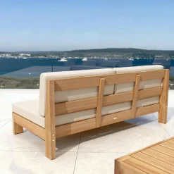 Canapé, Fauteuil Et Table Basse|MOBELLIA Canapé de jardin en bois d'acacia 3 places Bornéo Sable